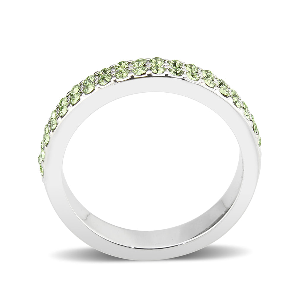 Rhodium Brass Ring with Top Grade Crystal in Peridot