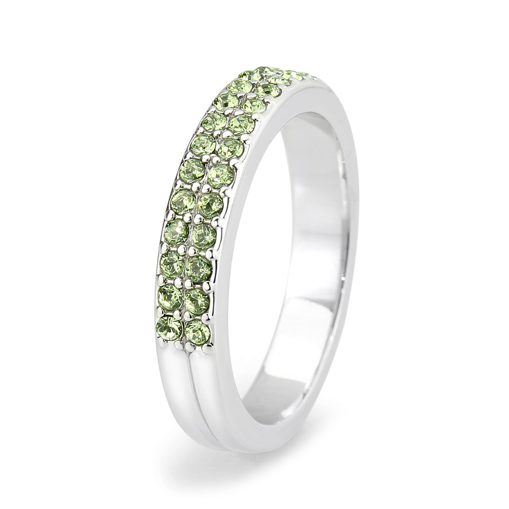 Rhodium Brass Ring with Top Grade Crystal in Peridot