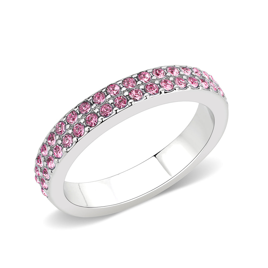 Rhodium Brass Ring with Top Grade Crystal in Rose