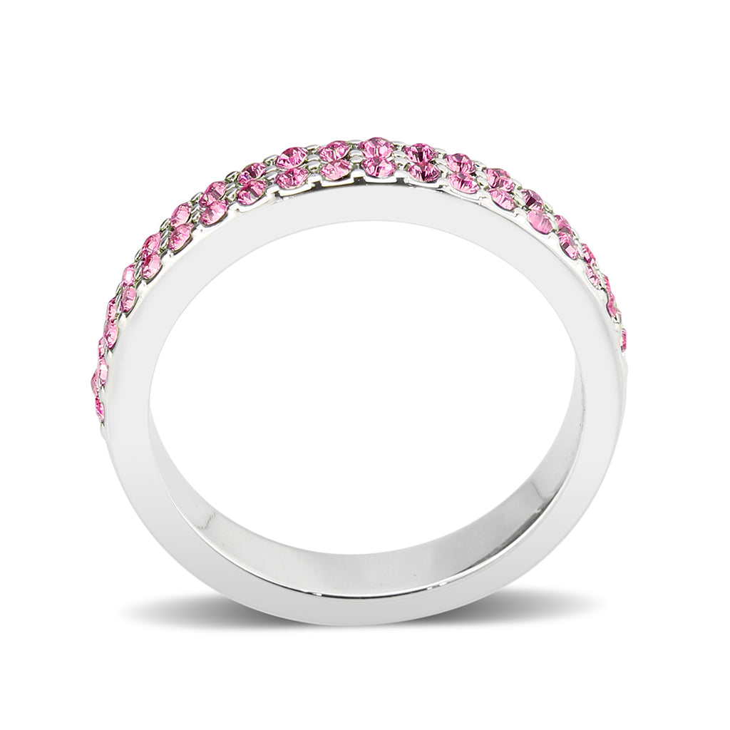 Rhodium Brass Ring with Top Grade Crystal in Rose
