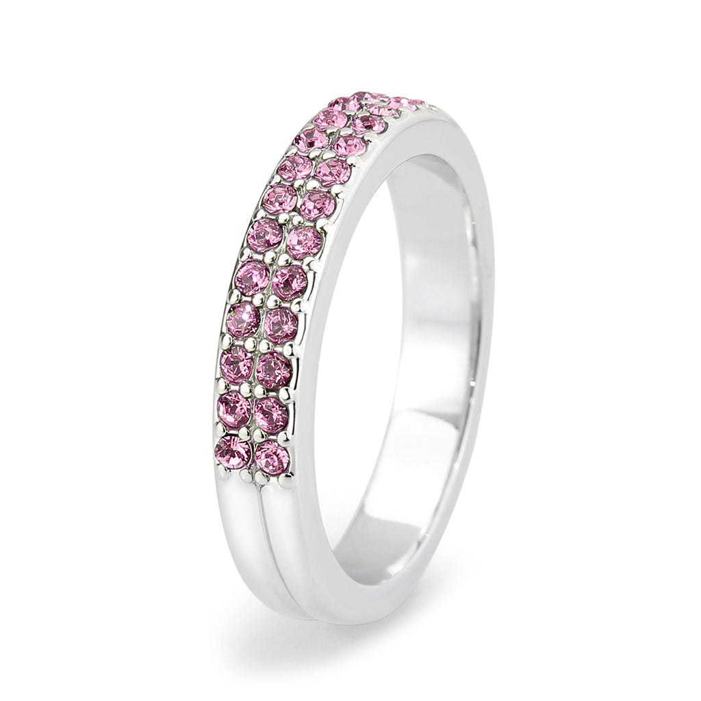 Rhodium Brass Ring with Top Grade Crystal in Rose