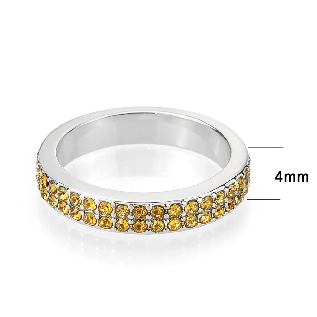 Rhodium Brass Ring with Top Grade Crystal in Topaz