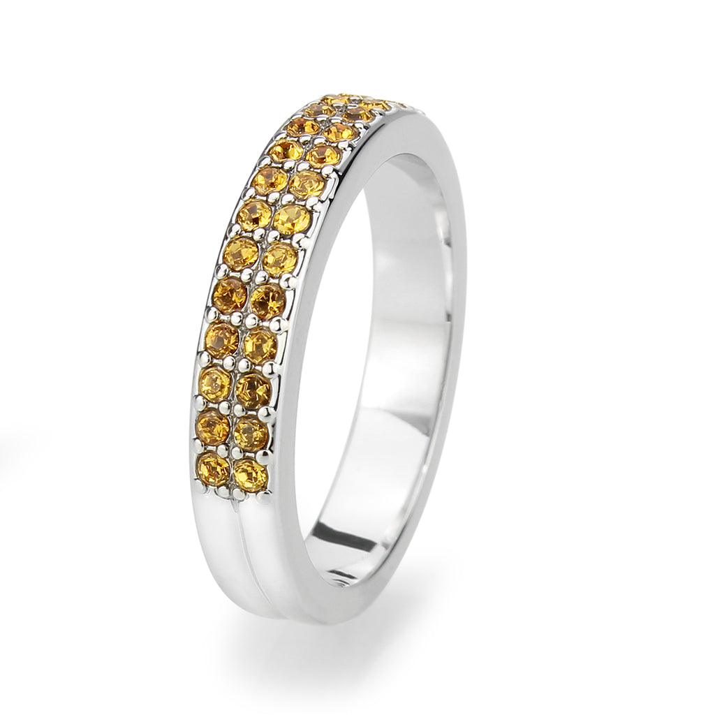 Rhodium Brass Ring with Top Grade Crystal in Topaz