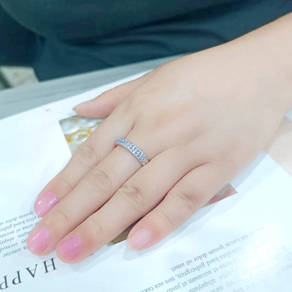 Rhodium Brass Ring with Top Grade Crystal in Aquamarine