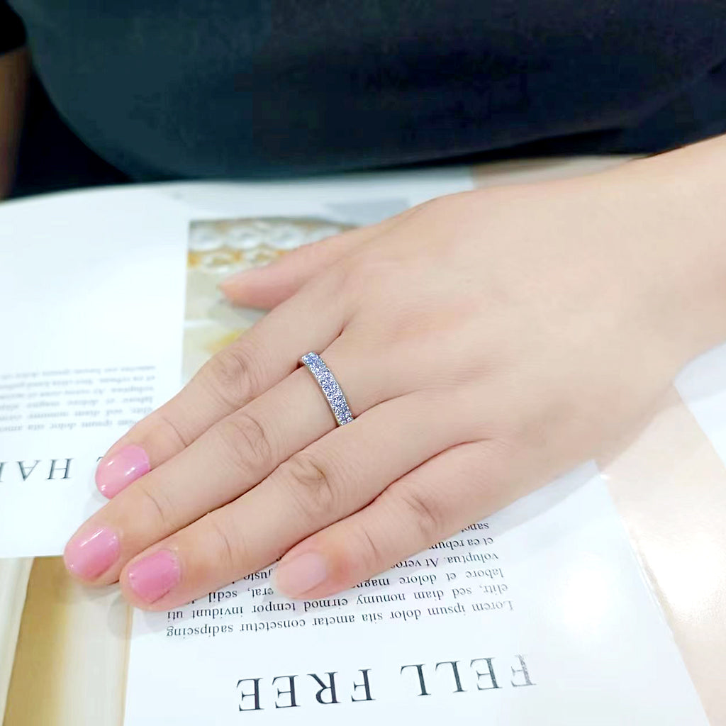 Rhodium Brass Ring with Top Grade Crystal in Tanzanite