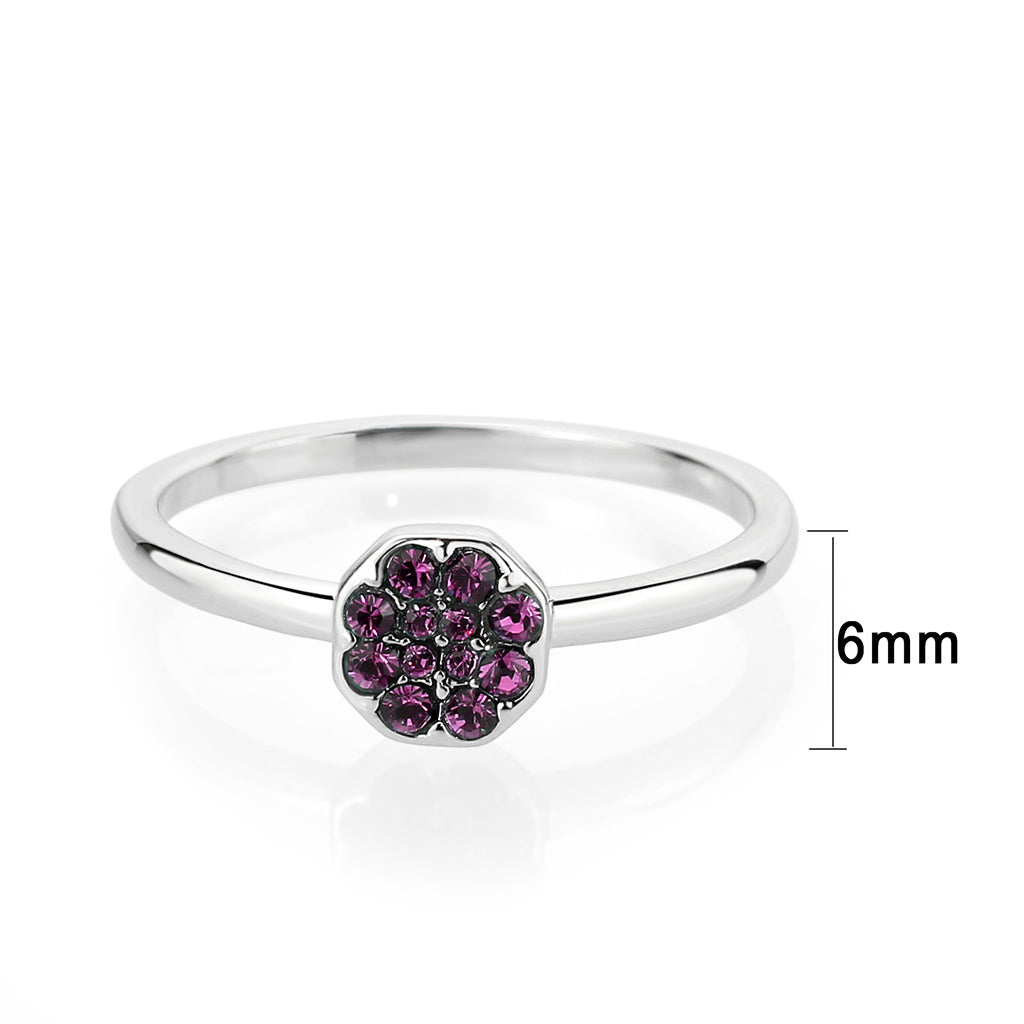Rhodium Brass Ring with Top Grade Crystal in Amethyst