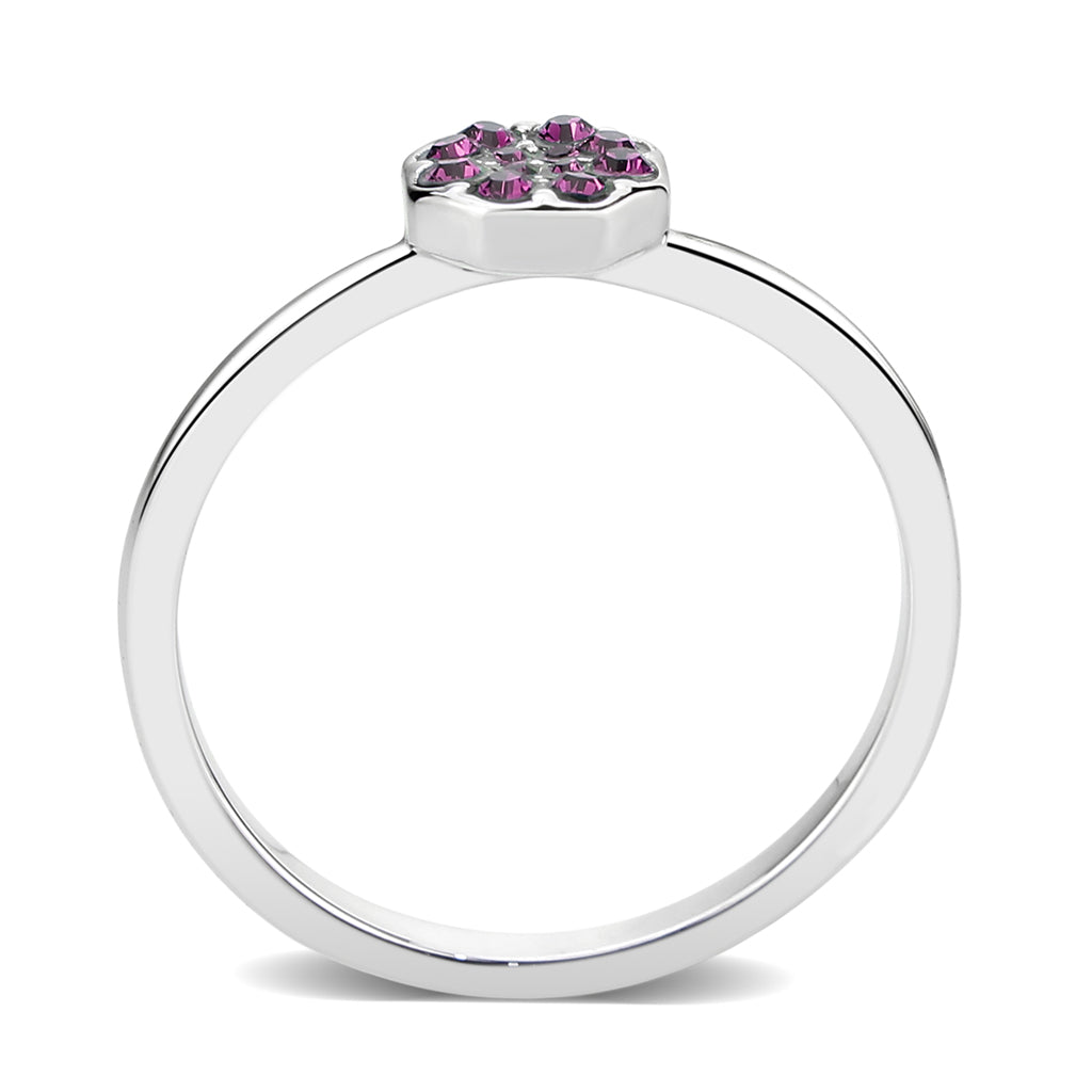 Rhodium Brass Ring with Top Grade Crystal in Amethyst