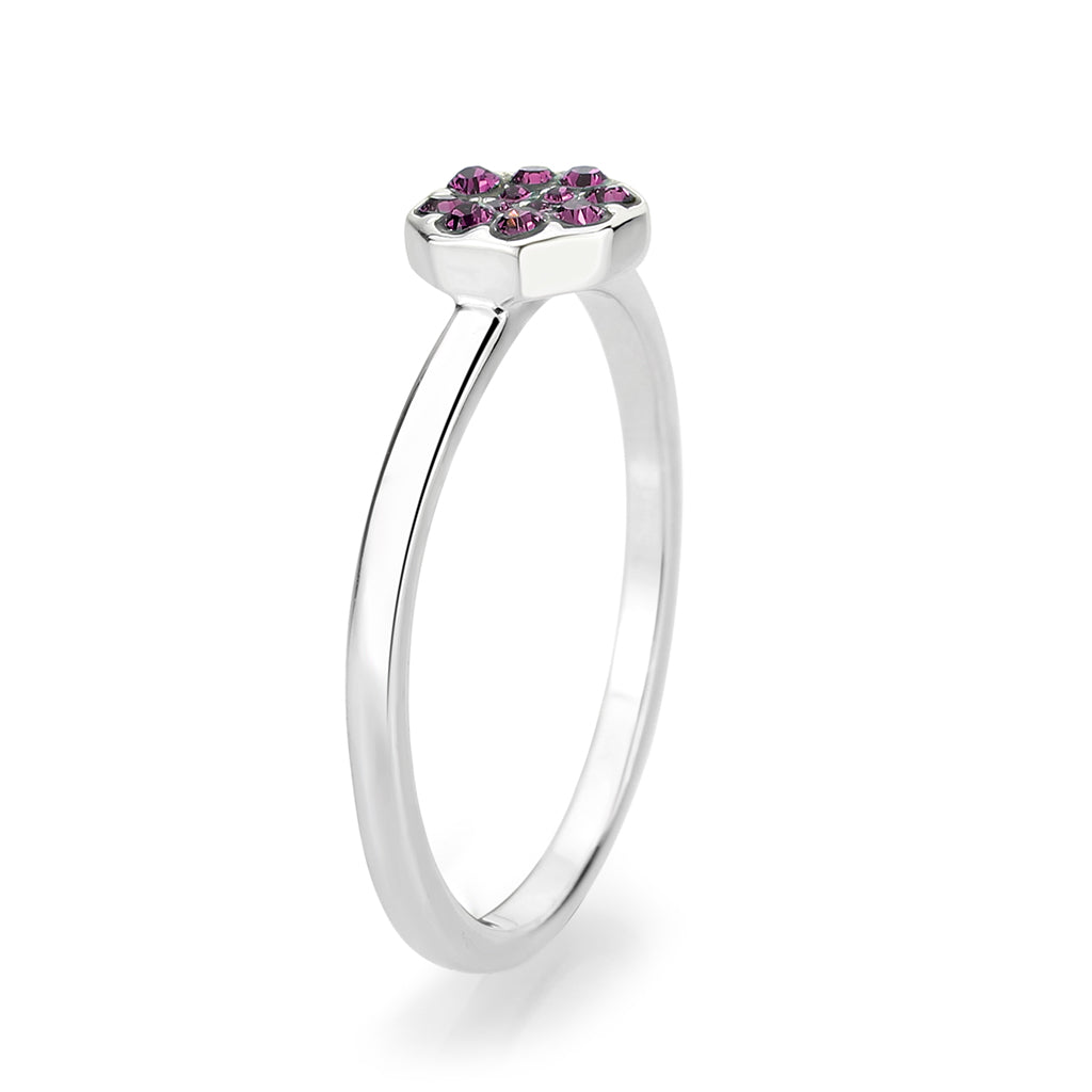 Rhodium Brass Ring with Top Grade Crystal in Amethyst