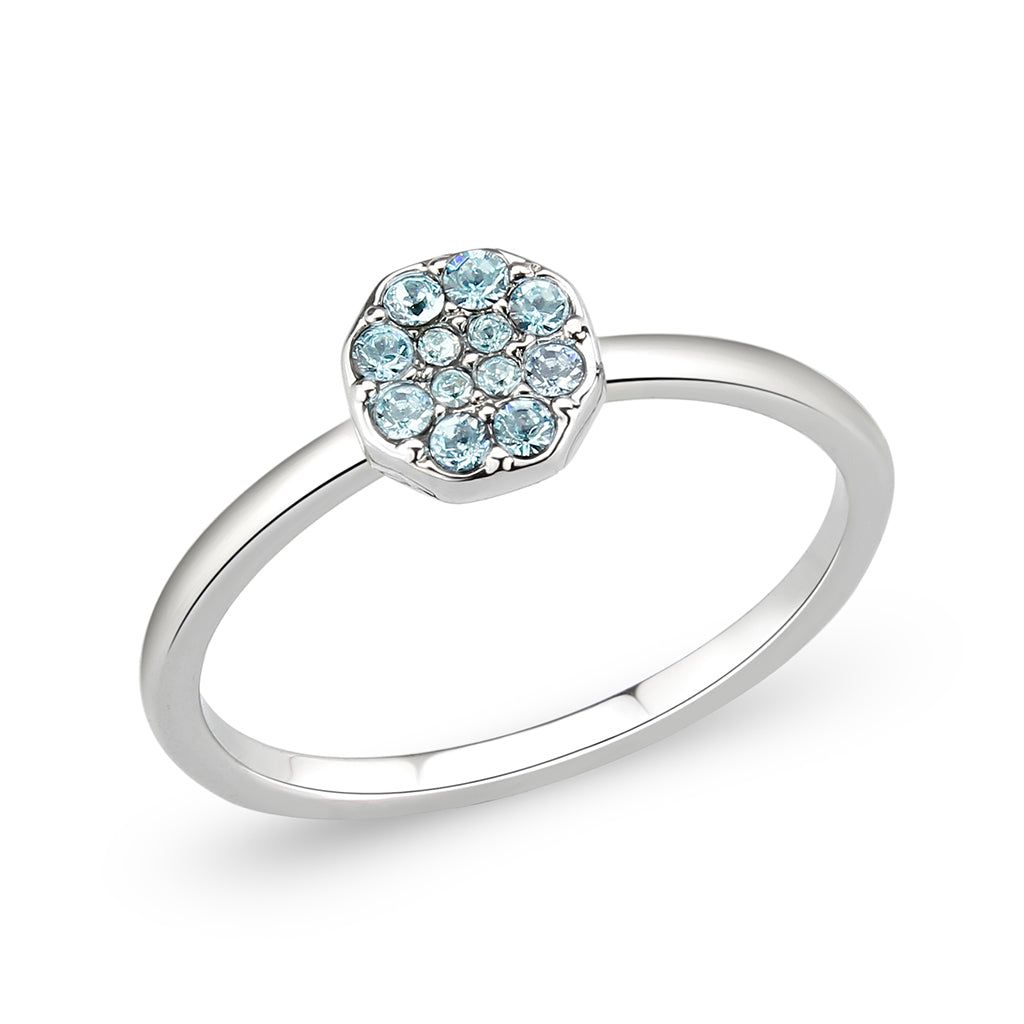 Rhodium Brass Ring with Top Grade Crystal in SeaBlue