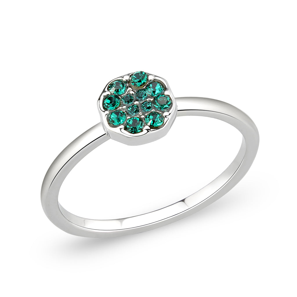 Rhodium Brass Ring with Top Grade Crystal in Emerald