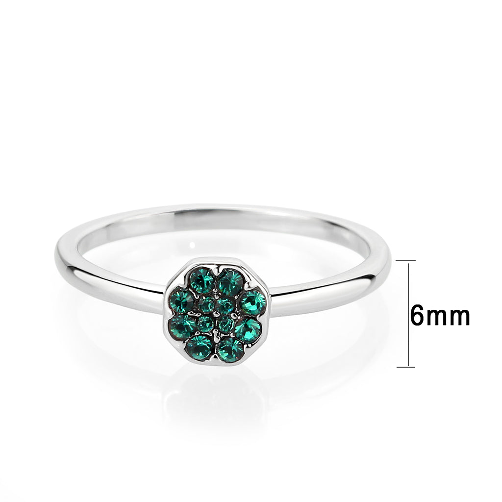 Rhodium Brass Ring with Top Grade Crystal in Emerald
