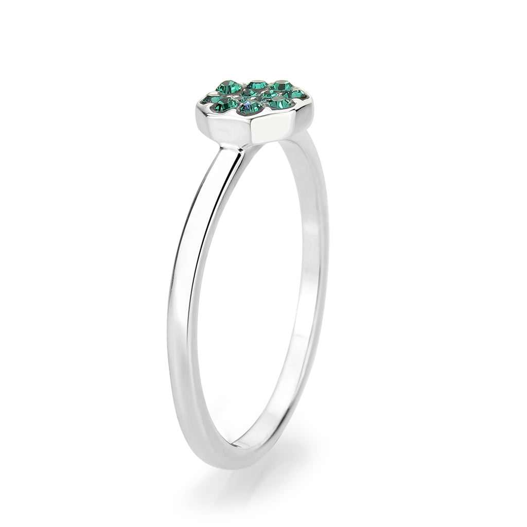 Rhodium Brass Ring with Top Grade Crystal in Emerald