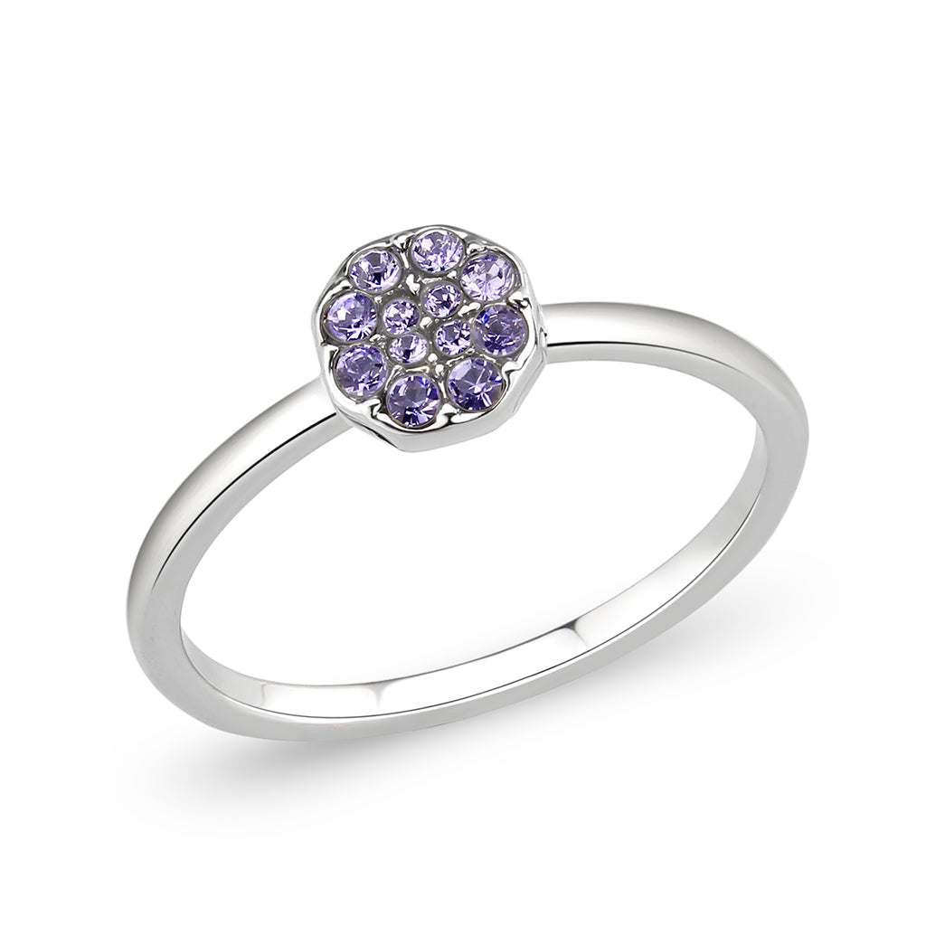 Rhodium Brass Ring with Top Grade Crystal in Tanzanite