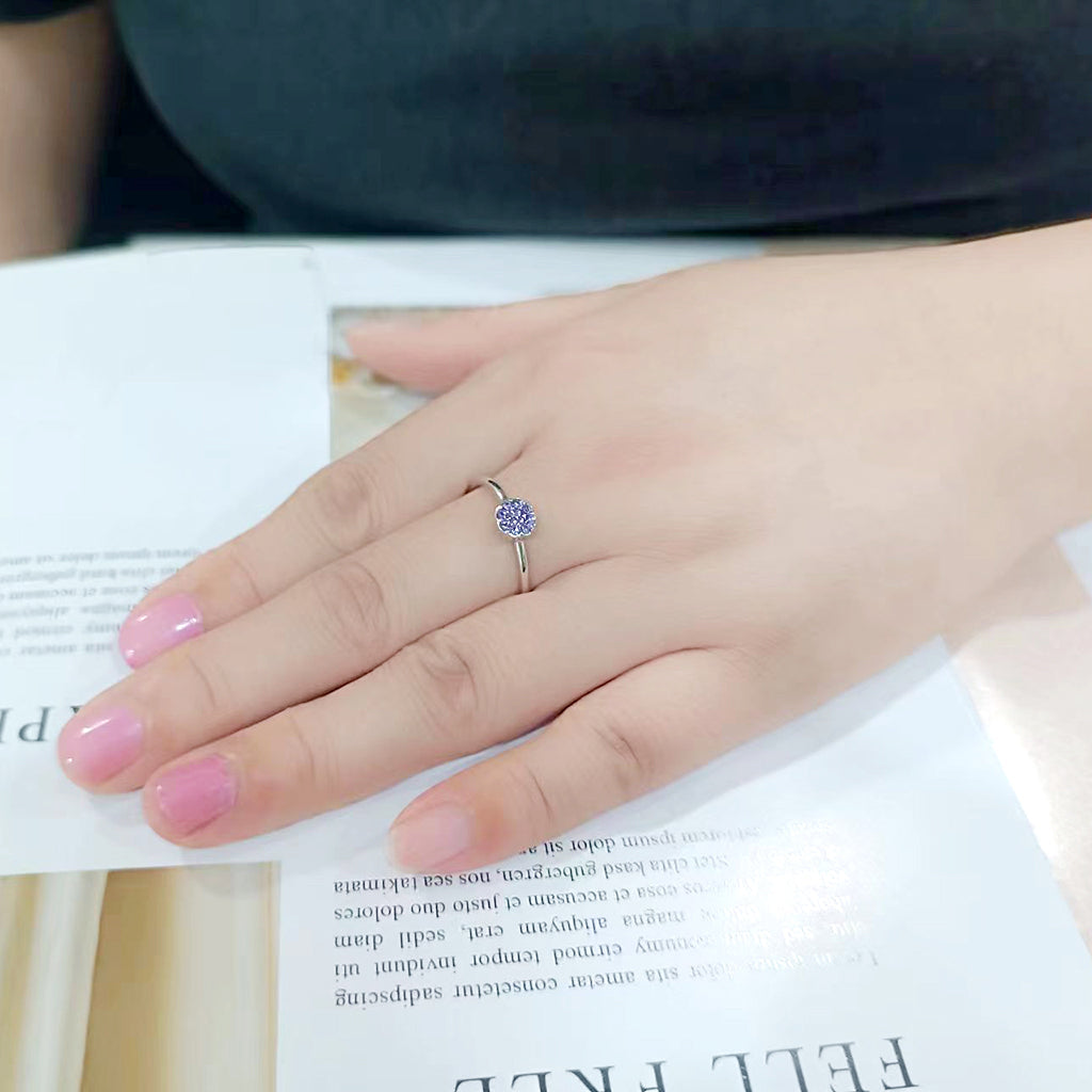 Rhodium Brass Ring with Top Grade Crystal in Tanzanite