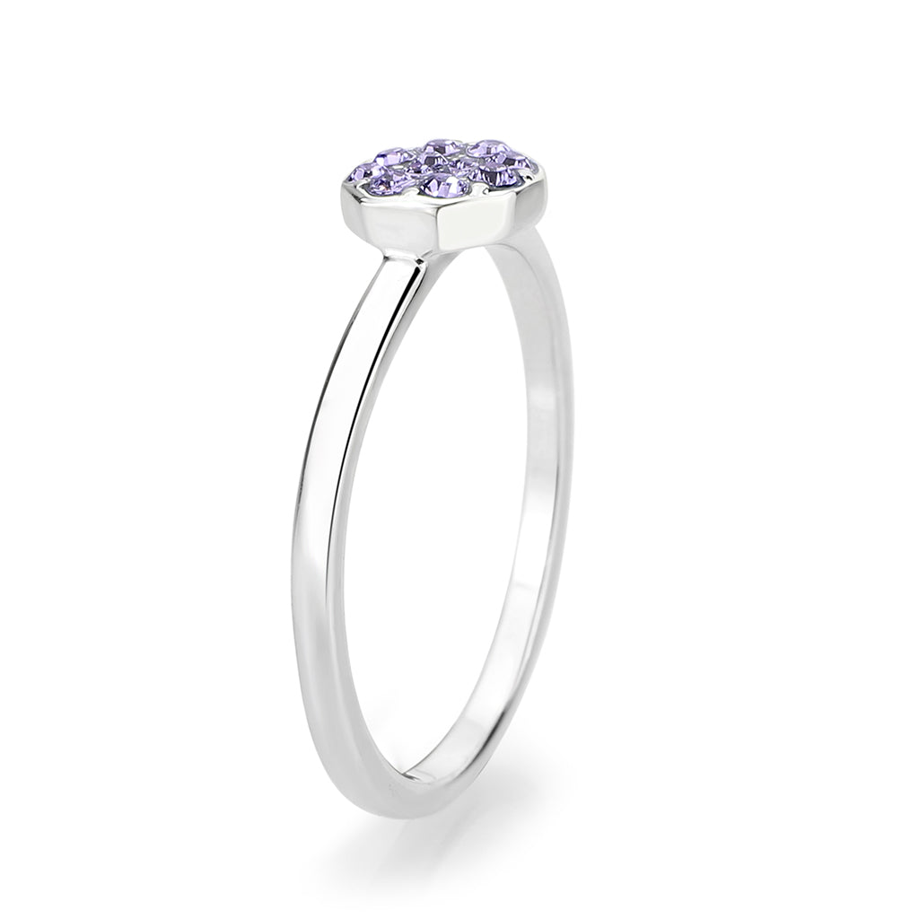 Rhodium Brass Ring with Top Grade Crystal in Tanzanite