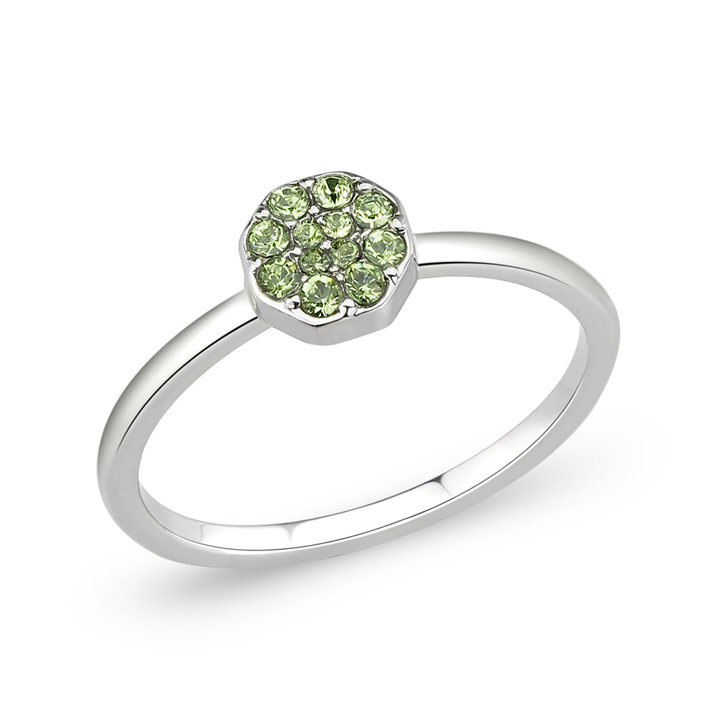 Rhodium Brass Ring with Top Grade Crystal in Peridot