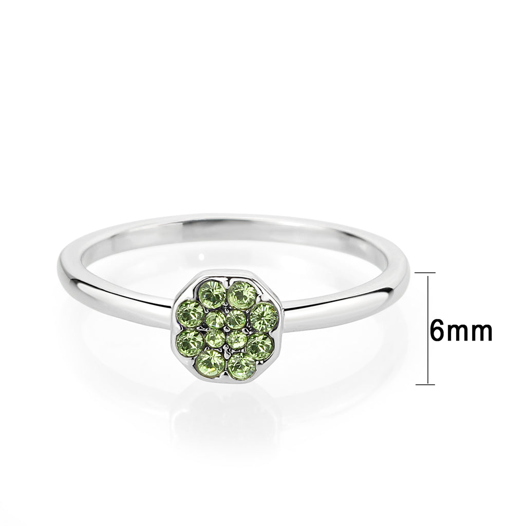 Rhodium Brass Ring with Top Grade Crystal in Peridot