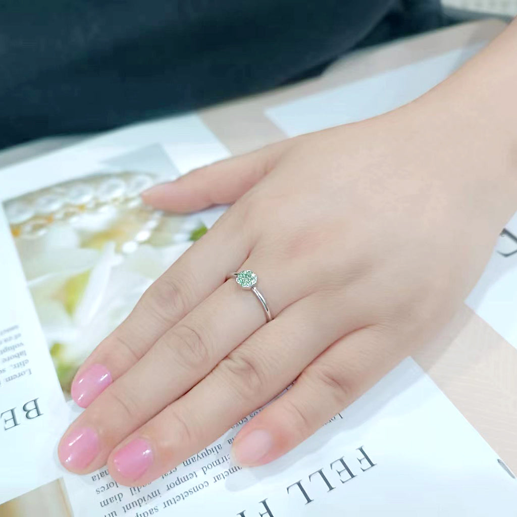 Rhodium Brass Ring with Top Grade Crystal in Peridot