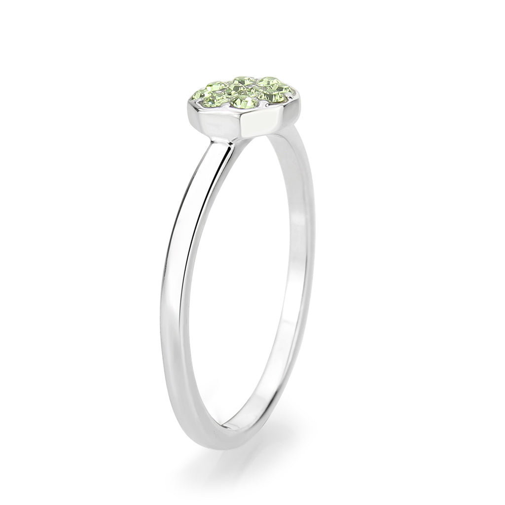 Rhodium Brass Ring with Top Grade Crystal in Peridot