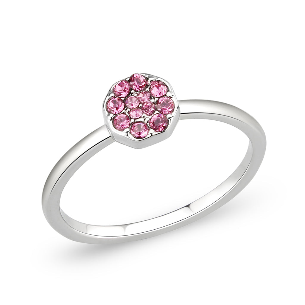 Rhodium Brass Ring with Top Grade Crystal in Rose