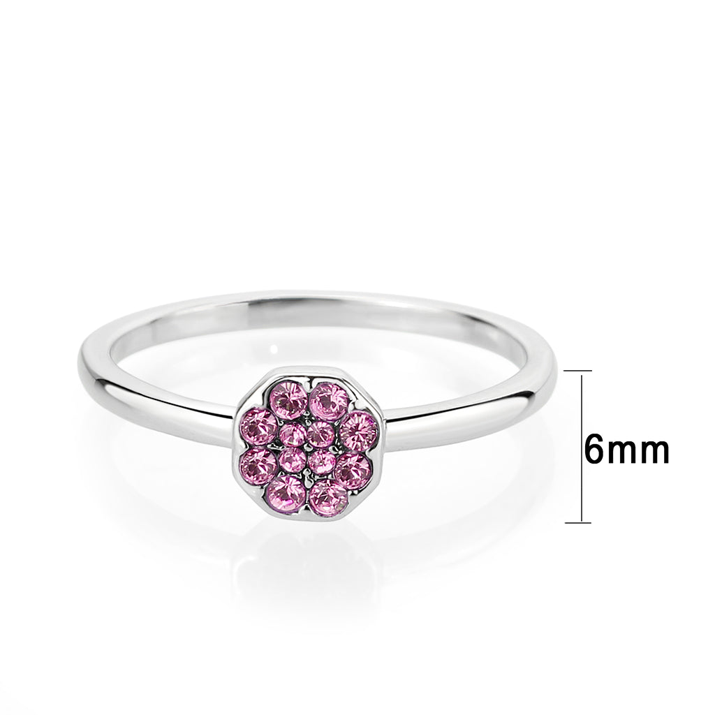 Rhodium Brass Ring with Top Grade Crystal in Rose