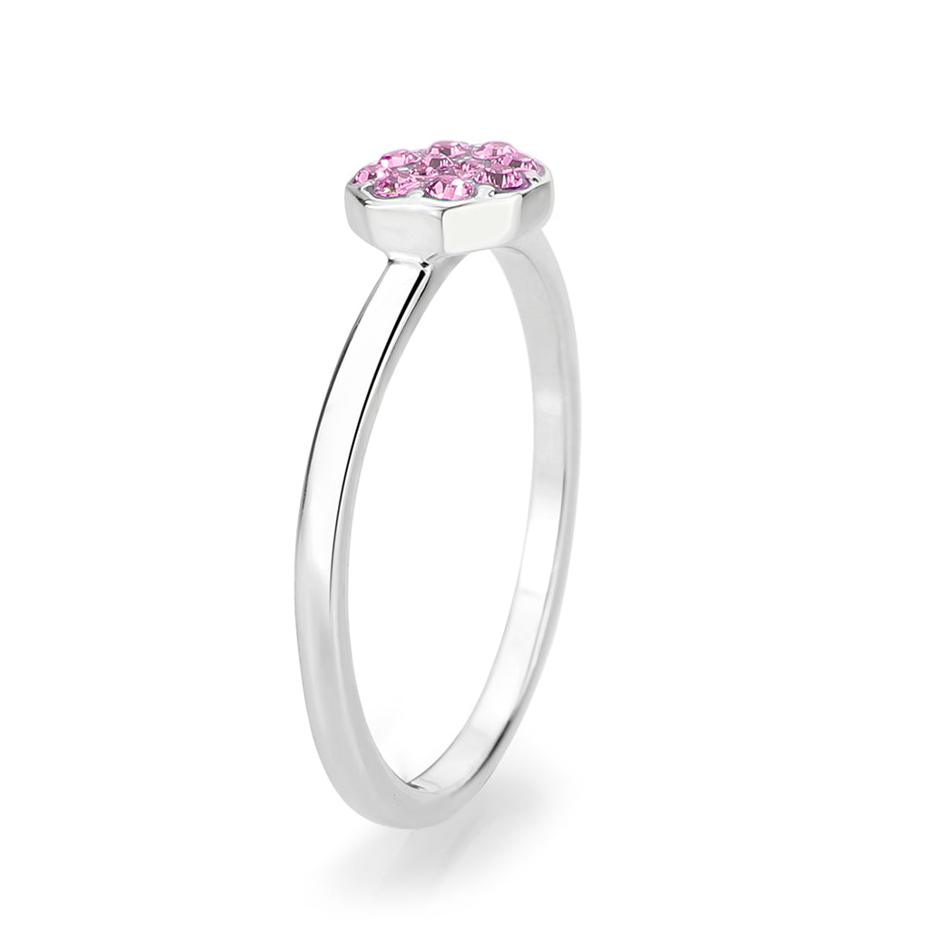 Rhodium Brass Ring with Top Grade Crystal in Rose