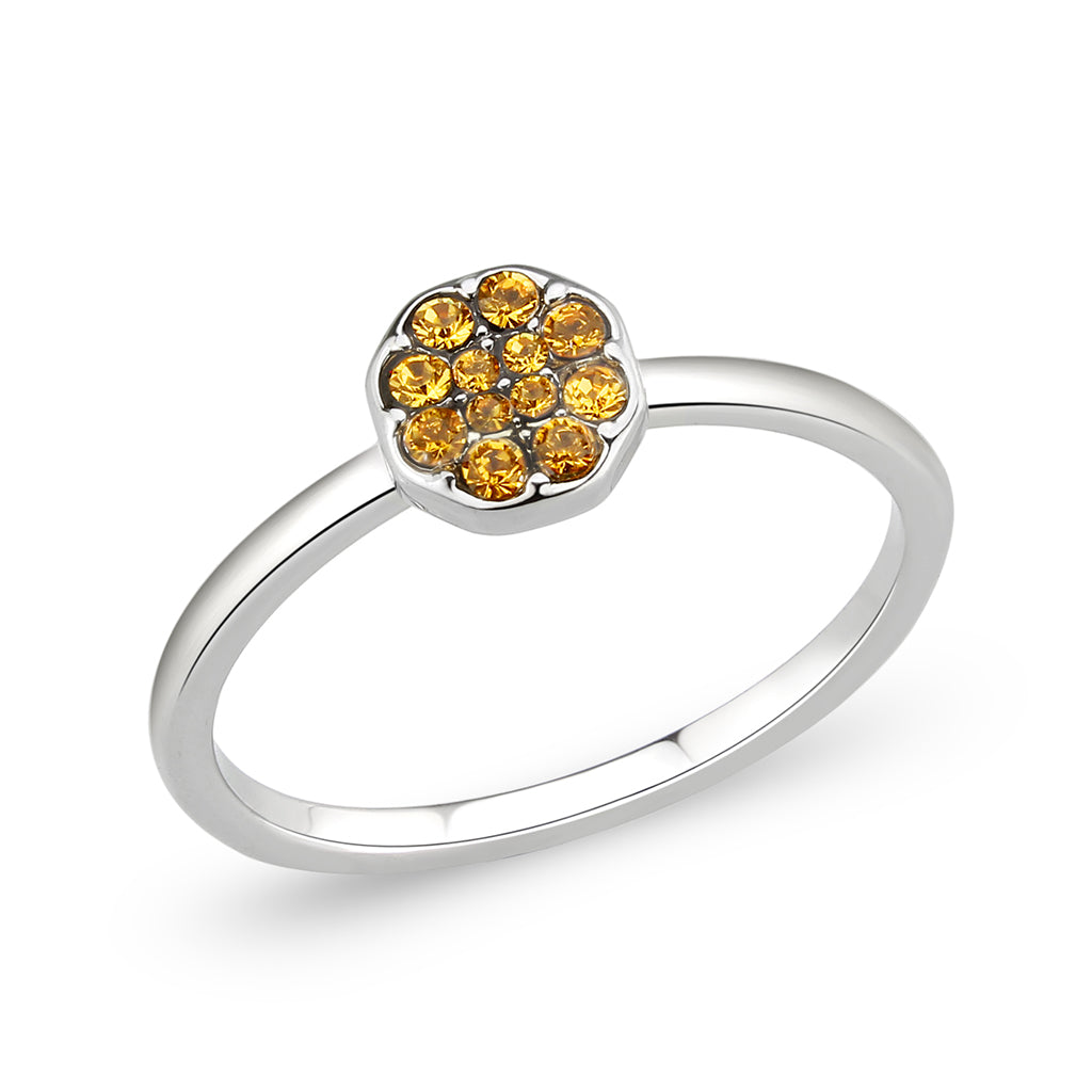Rhodium Brass Ring with Top Grade Crystal in Topaz
