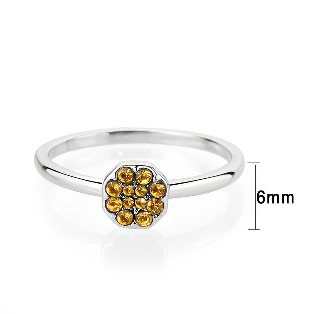 Rhodium Brass Ring with Top Grade Crystal in Topaz