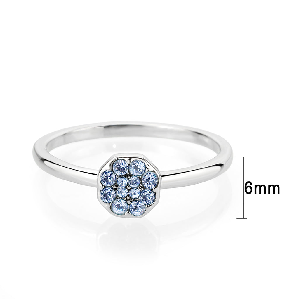 Rhodium Brass Ring with Top Grade Crystal in Aquamarine