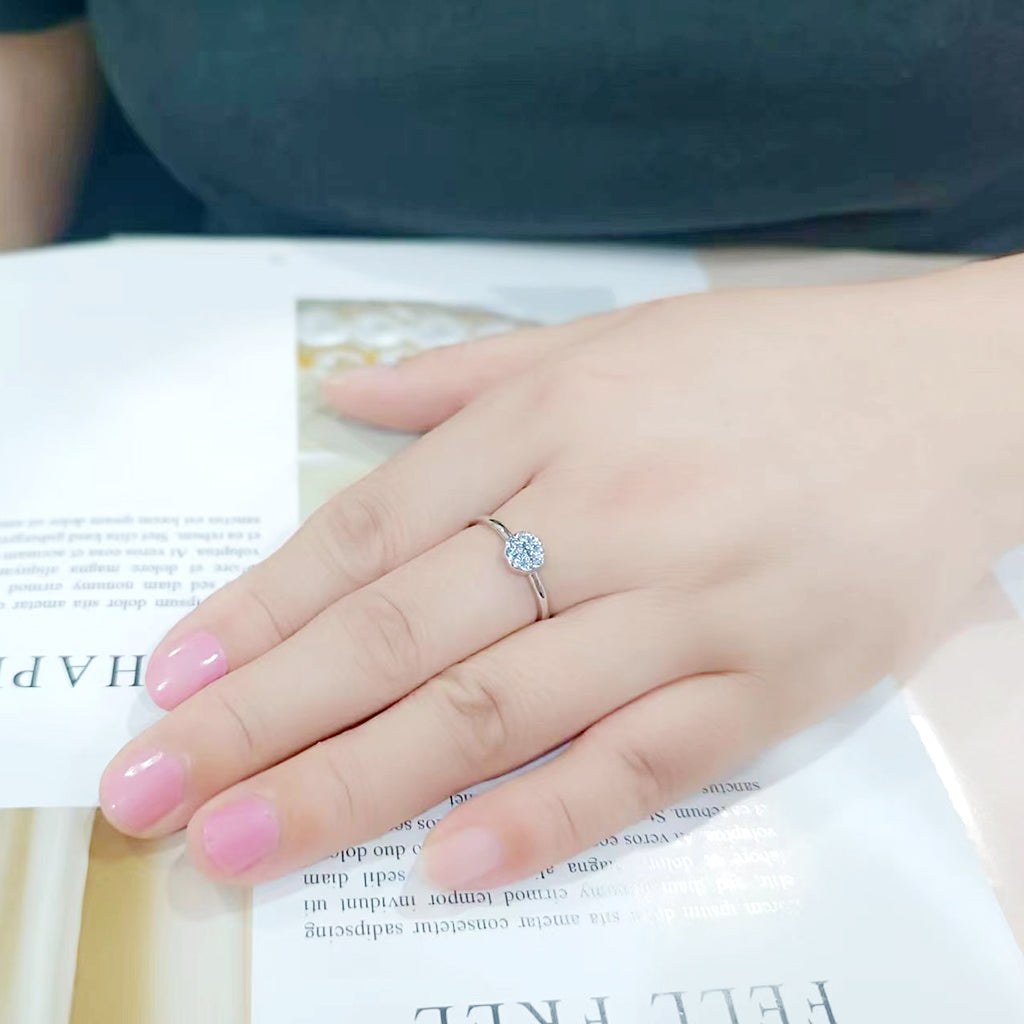 Rhodium Brass Ring with Top Grade Crystal in Aquamarine