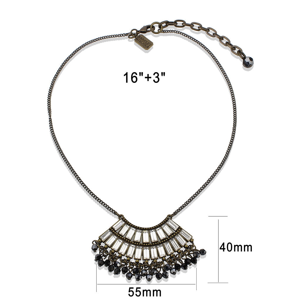 Antique Tone Brass Chain Pendant with Top Grade Crystal in Clear