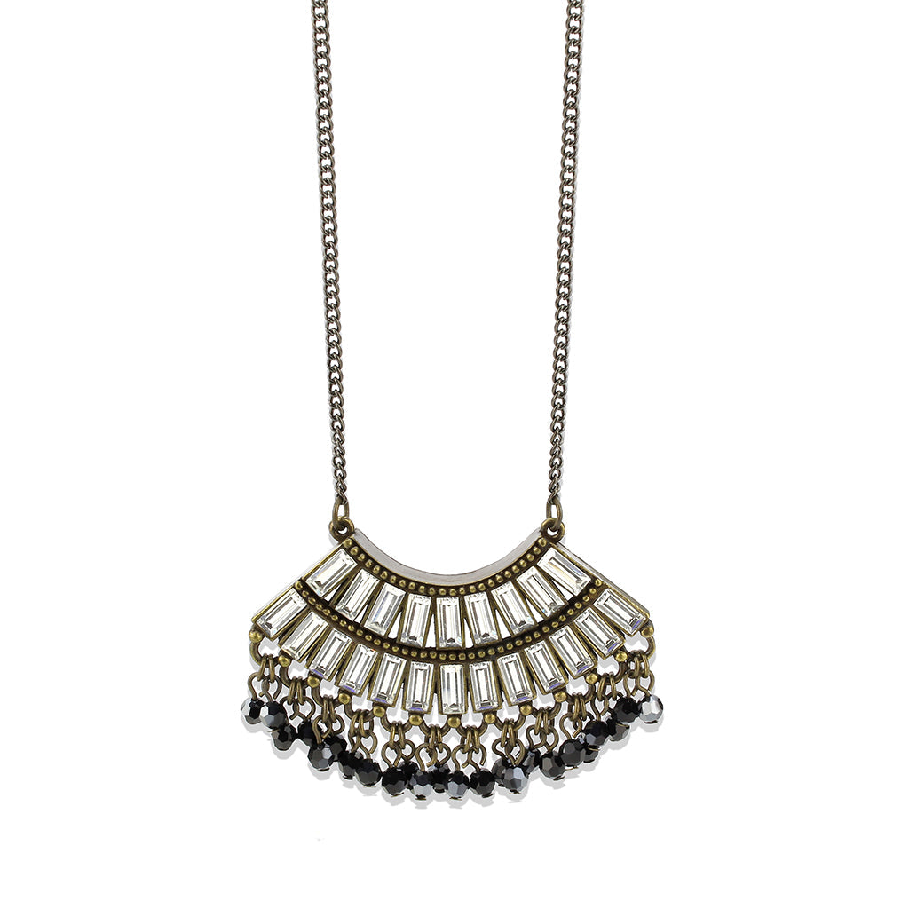 Antique Tone Brass Chain Pendant with Top Grade Crystal in Clear