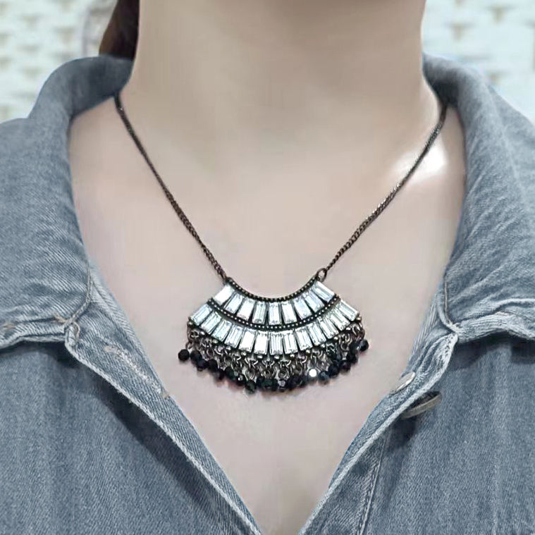 Antique Tone Brass Chain Pendant with Top Grade Crystal in Clear