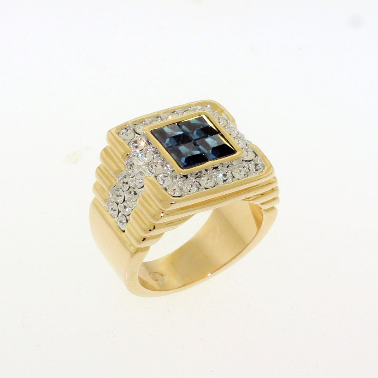 Ion Gold Plating Brass Ring with Synthetic Glass in Montana