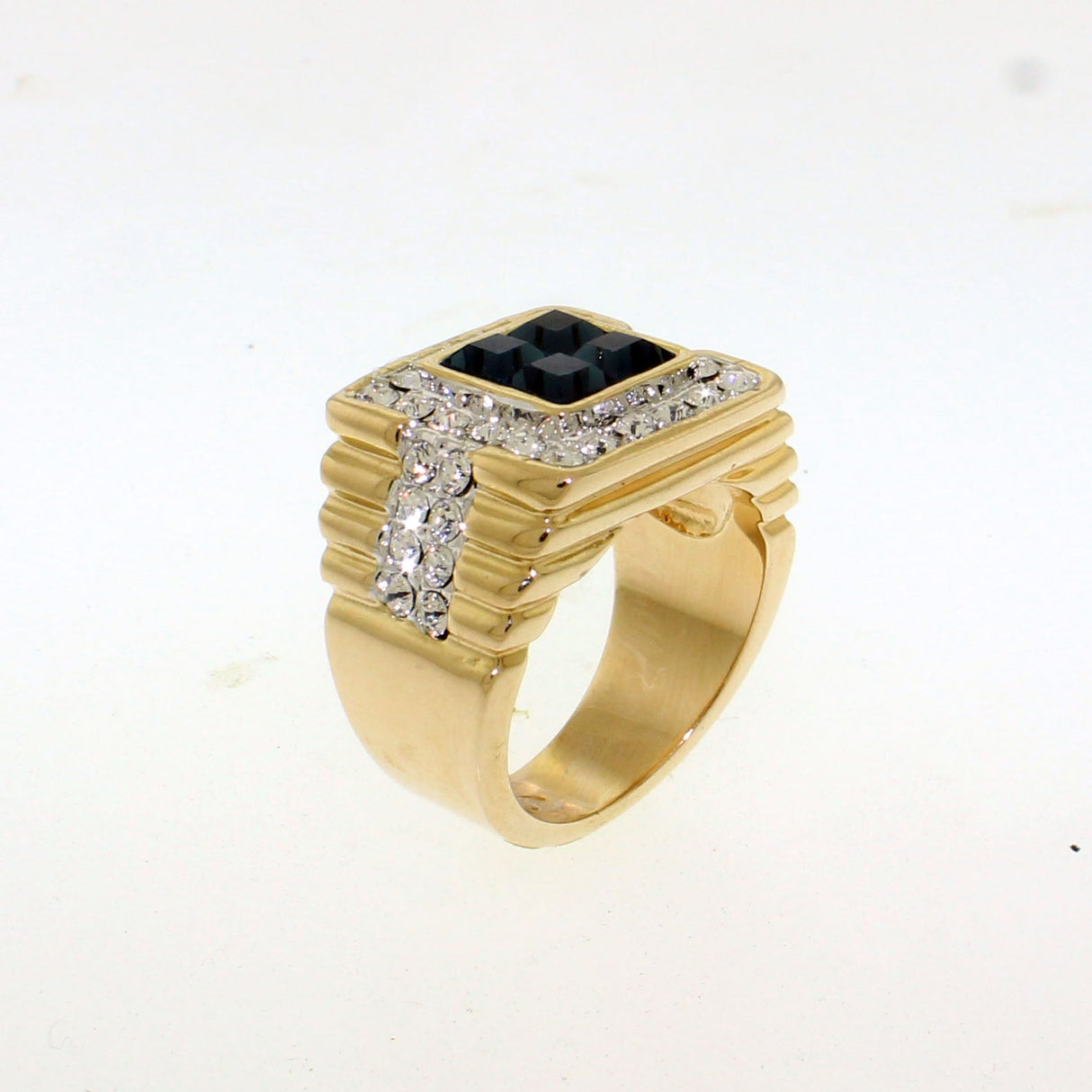 Ion Gold Plating Brass Ring with Synthetic Glass in Montana