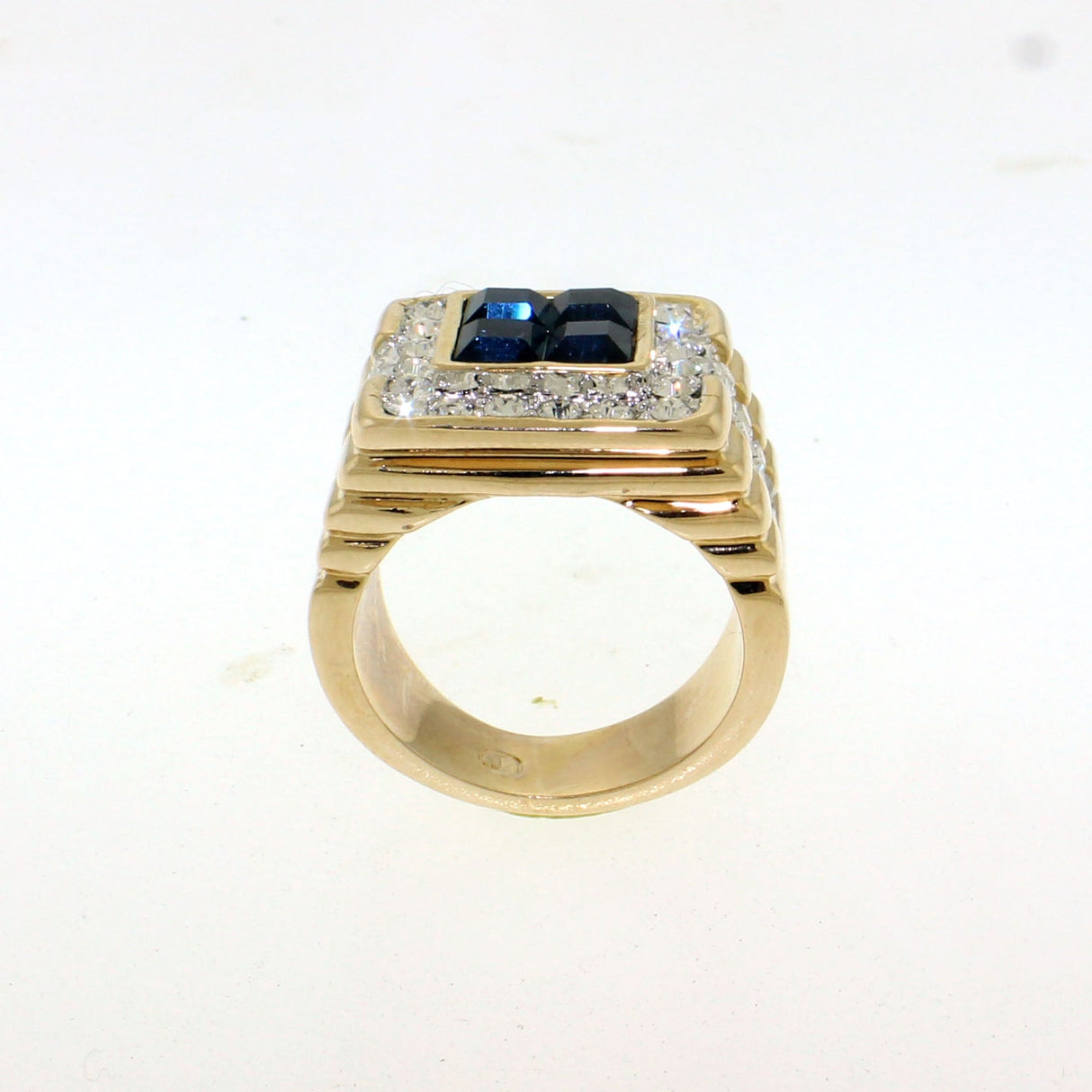 Ion Gold Plating Brass Ring with Synthetic Glass in Montana