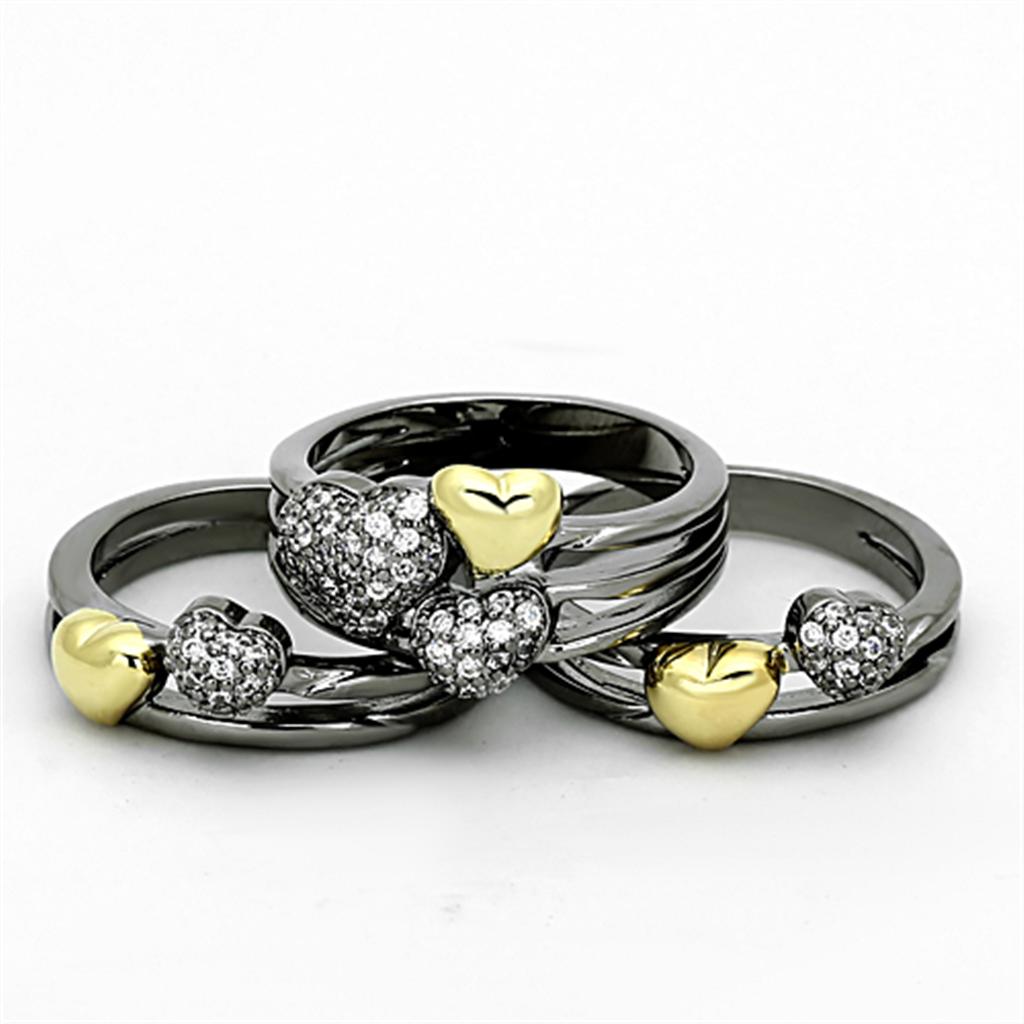 Gold+Ruthenium Brass Ring with AAA Grade CZ in Clear