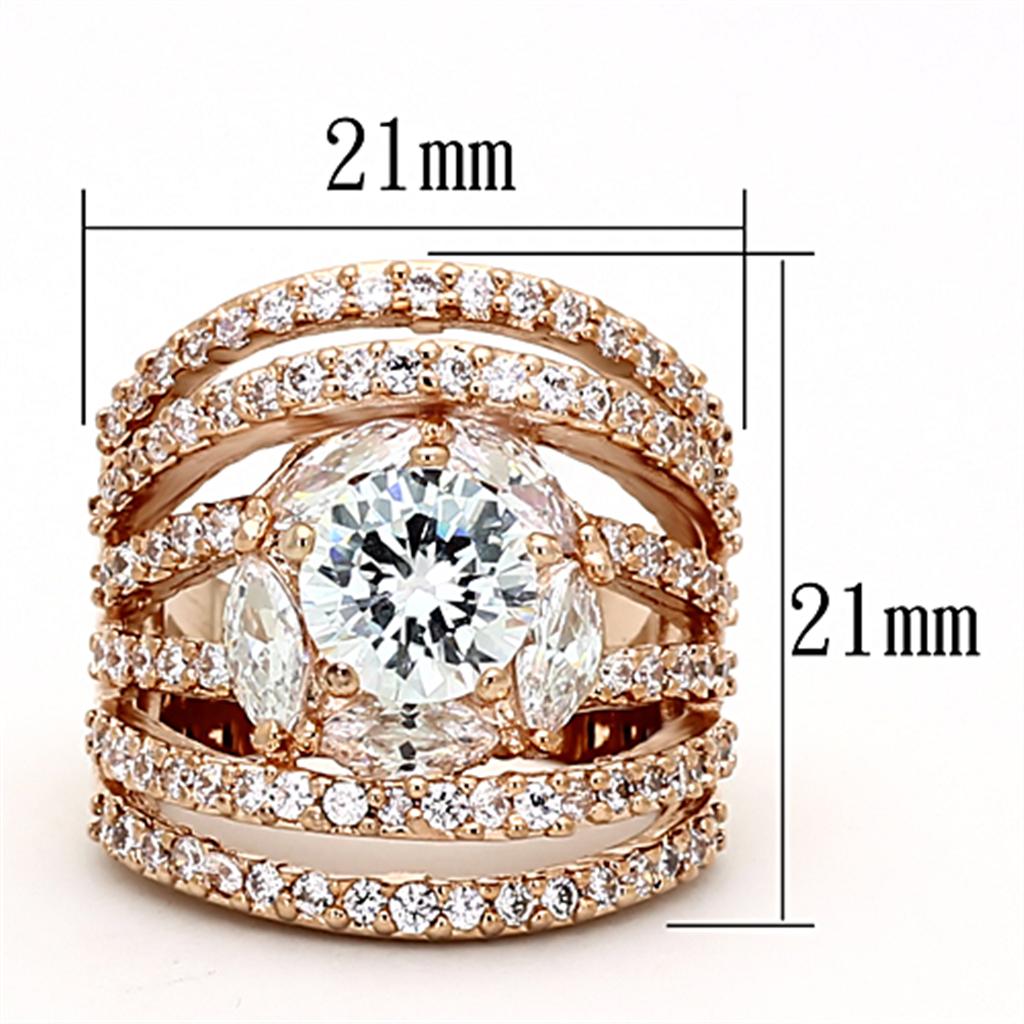 Rose Gold Brass Ring with AAA Grade CZ in Clear