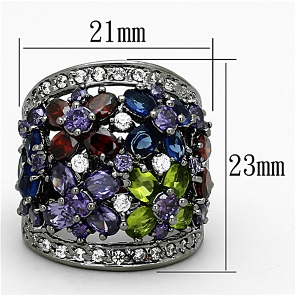 Ruthenium Brass Ring with AAA Grade CZ in Multi Color