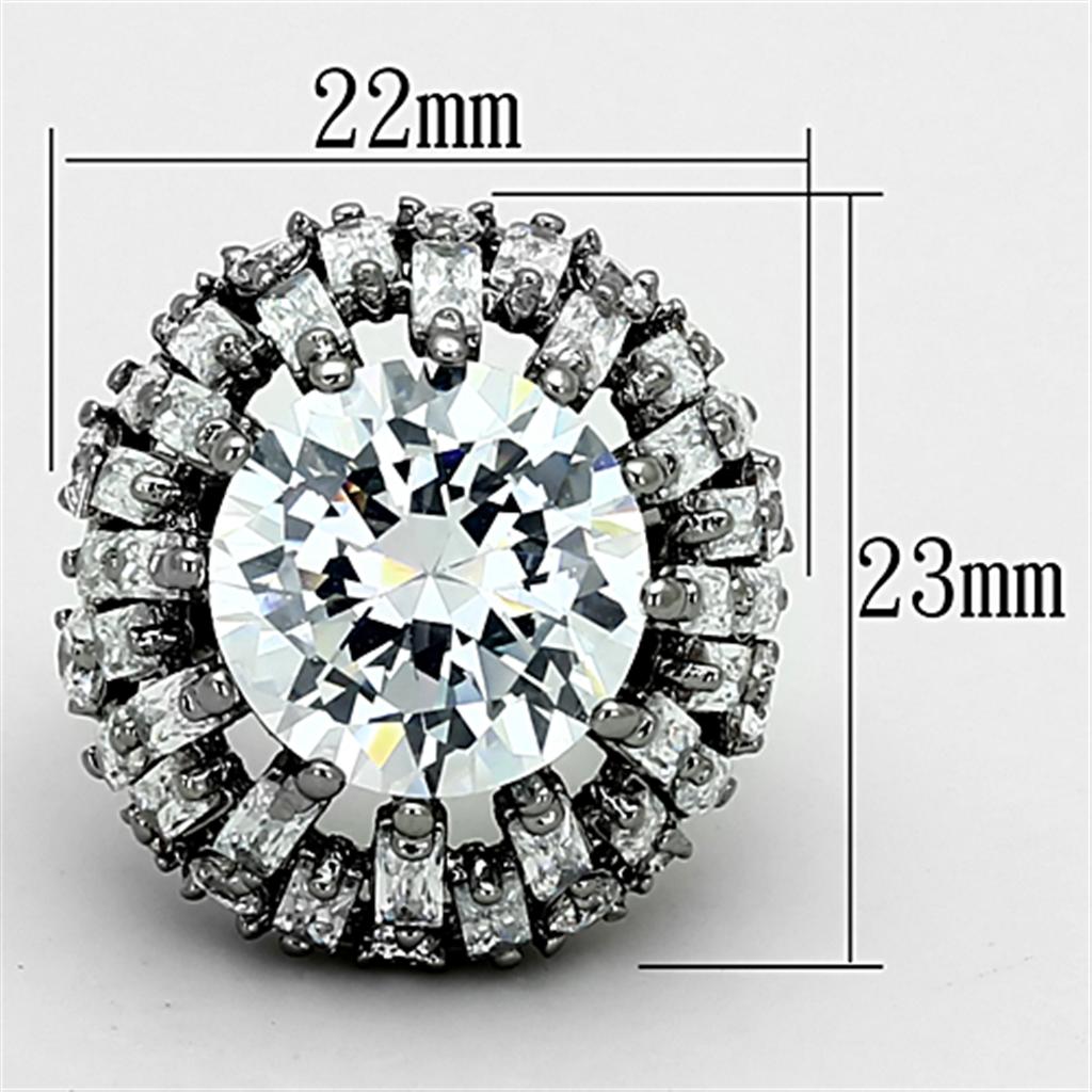 Ruthenium Brass Ring with AAA Grade CZ in Clear