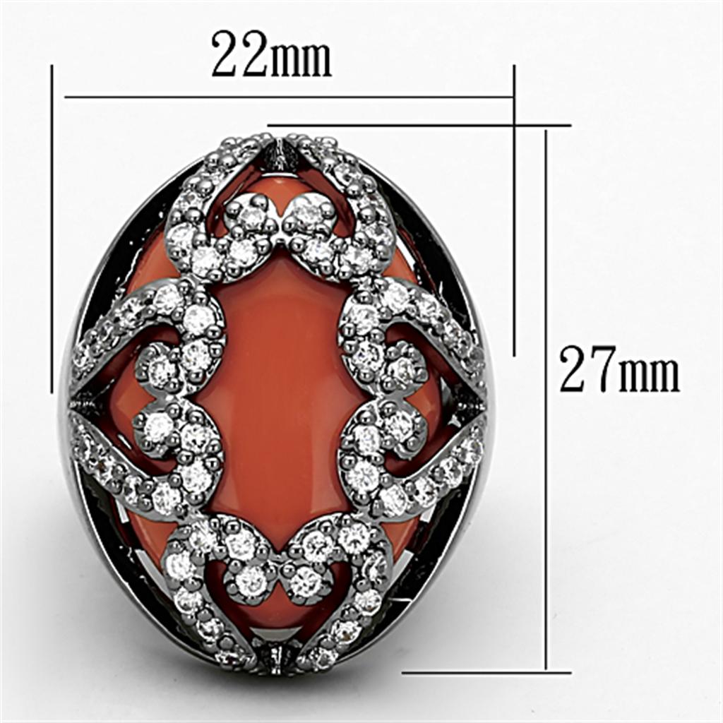 Ruthenium Brass Ring with Synthetic Cat Eye in Orange
