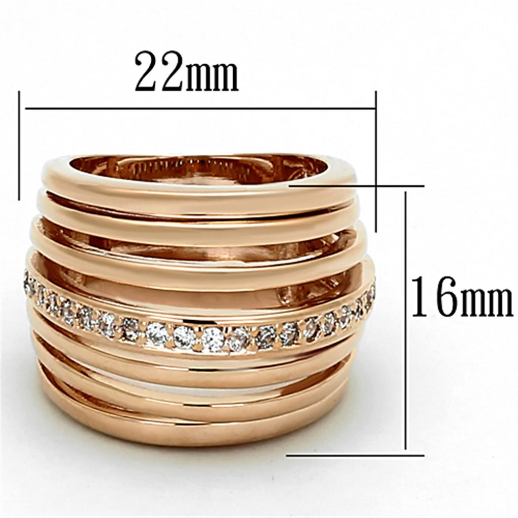 Rose Gold Brass Ring with AAA Grade CZ in Clear