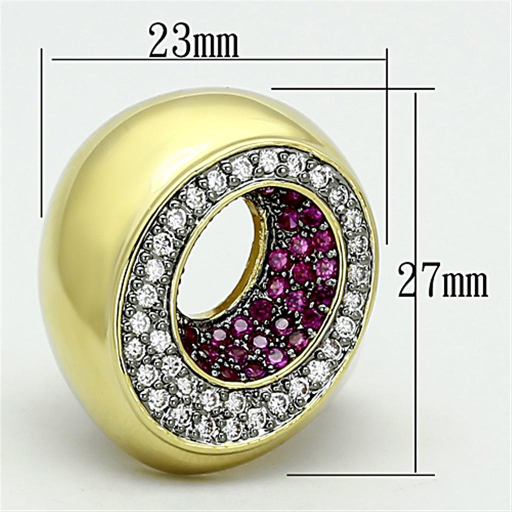 Gold+Ruthenium Brass Ring with AAA Grade CZ in Ruby
