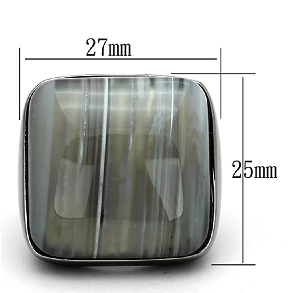 Ruthenium Brass Ring with Semi-Precious Agate in Light Gray