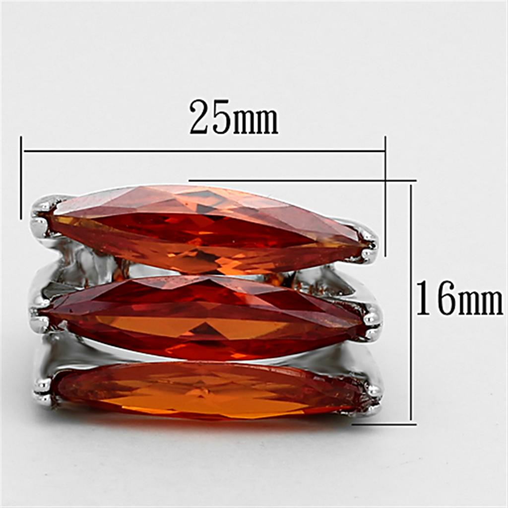 Rhodium Brass Ring with AAA Grade CZ in Orange