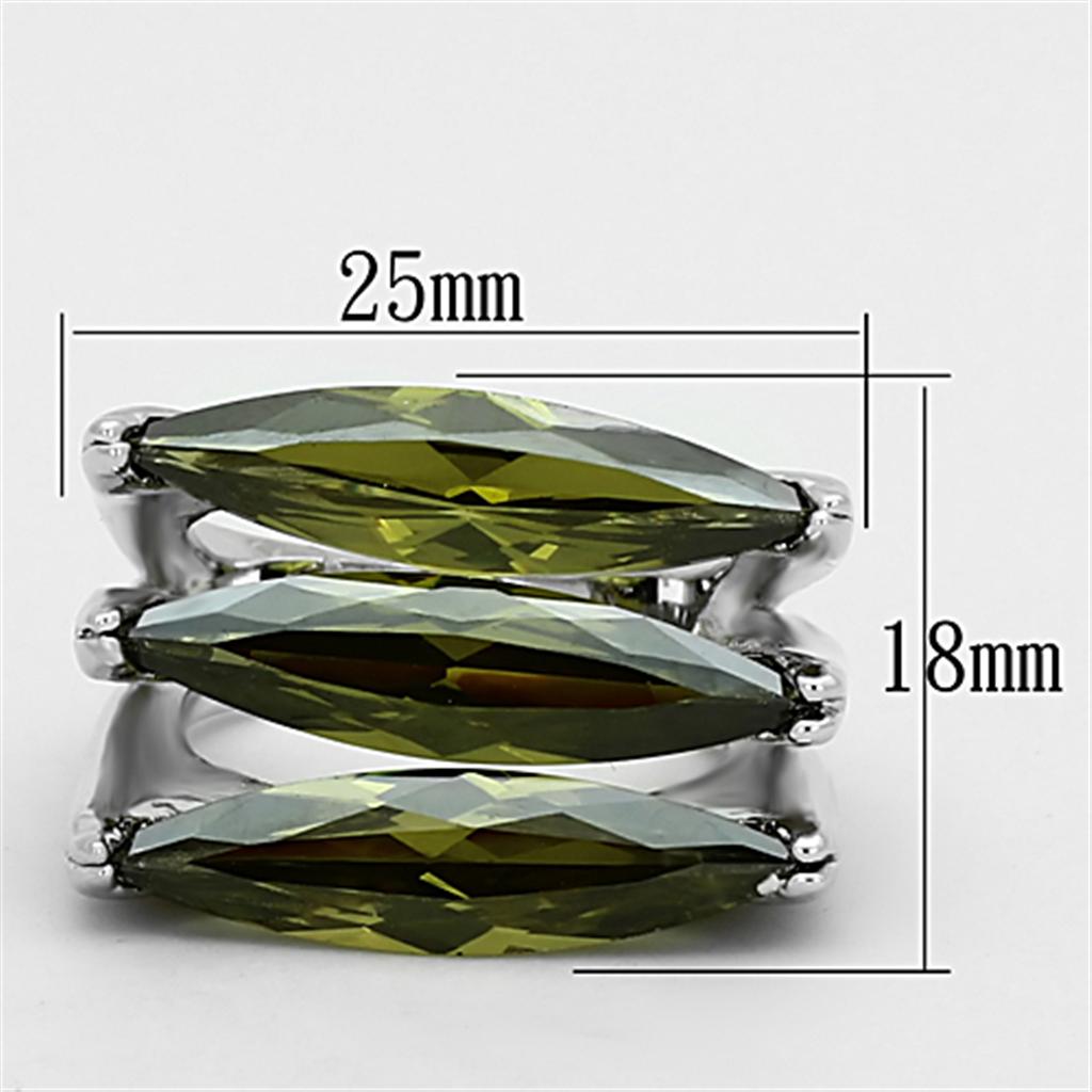Rhodium Brass Ring with AAA Grade CZ in Olivine color