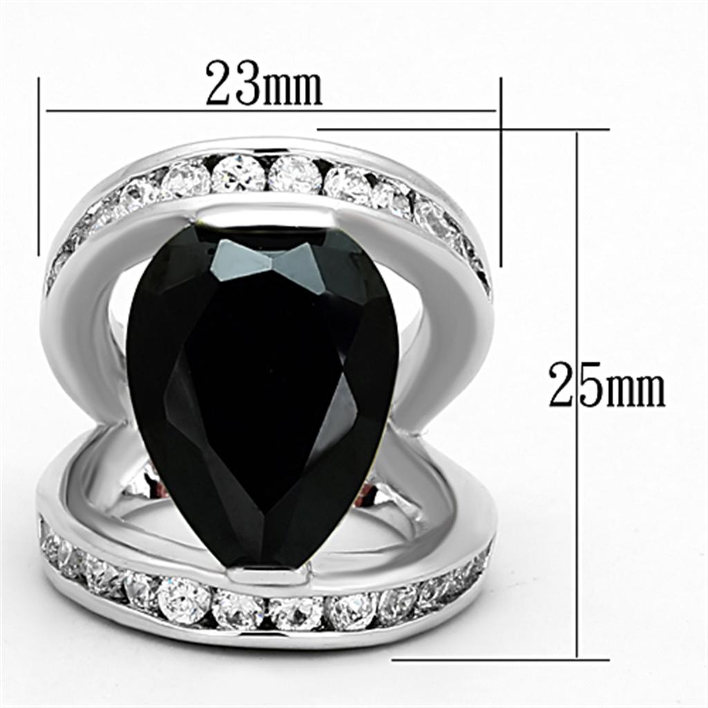 Rhodium Brass Ring with AAA Grade CZ in Black Diamond