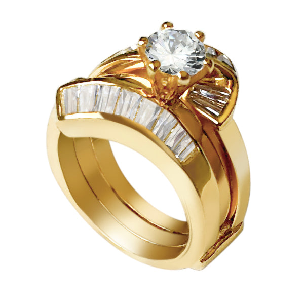 Sterling Silver 925 ring set with gold plating in AAA grade CZ ships in one day