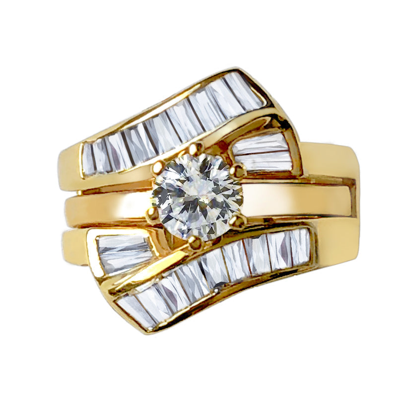 Sterling Silver 925 ring set with gold plating in AAA grade CZ ships in one day