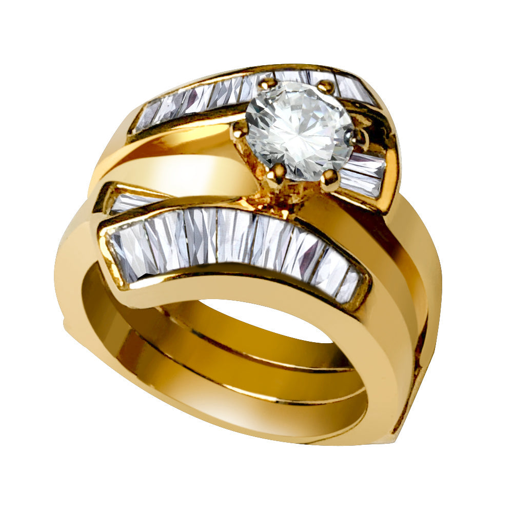 Sterling Silver 925 ring set with gold plating in AAA grade CZ ships in one day